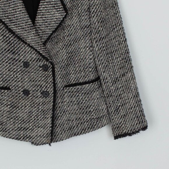 Loft Womens Double Breasted Tweed Blazer Size 0 Black White Preppy Office Work - Picture 3 of 10
